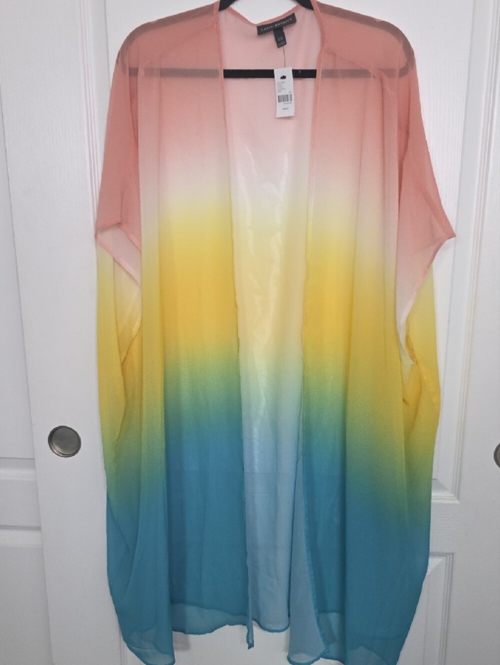 Lane Bryant Plus One Size Ombre Sheer Kimono Cape in Peach, Yellow & Teal